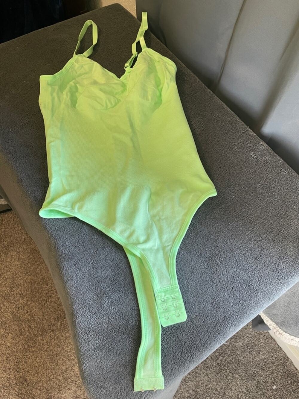Neon Lime Women's Ribbed Bodysuit with Adjustable Straps NWOT